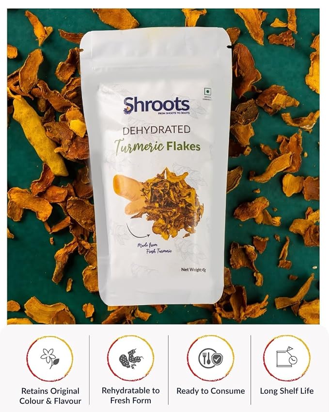 SHROOTS Dehydrated Turmeric Flakes Pure Vegetarian Gluten-Free 1.59 oz, Pack of 1