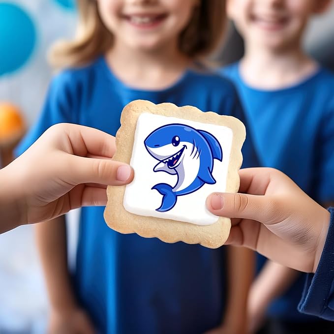 Shark Cookies Baby Theme Birthday | Individualy Wrapped Printed Cookies 24 Pack Bulk | Party Favors Under the Sea Blue