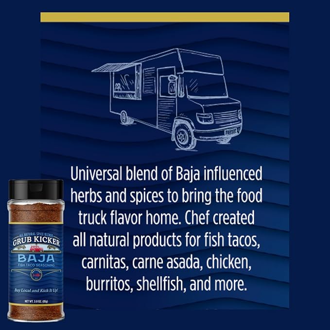 Grub Kicker Fish Taco Seasoning Baja Blend - 3 oz Bottle - Taco Seasoning Mix Spice for Seafood, Shrimp, and Tex Mex Dishes - Use to Season Fish Tacos, Burritos, and Mexican Food