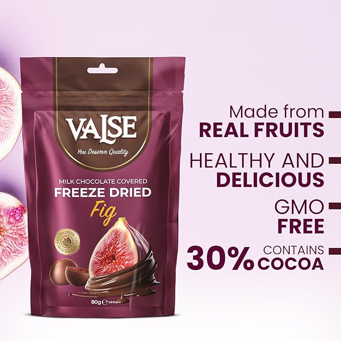 Chocolate Covered Fig, Milk Chocolate Covered Freeze Dried Fig, 2.8 oz Chocolate Covered Fruit, Chocolate Dipped Fig (Mini, Fig)