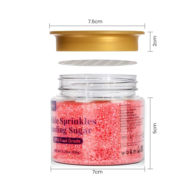 Pink Sanding Sugar Sprinkles, Food Grade, 150g, Edible Sprinkles for cupcake decorating, Cake Toppers, Sprinkles Decoration, Ice Cream, Wedding Party Valentines Halloween Christmas Supplies