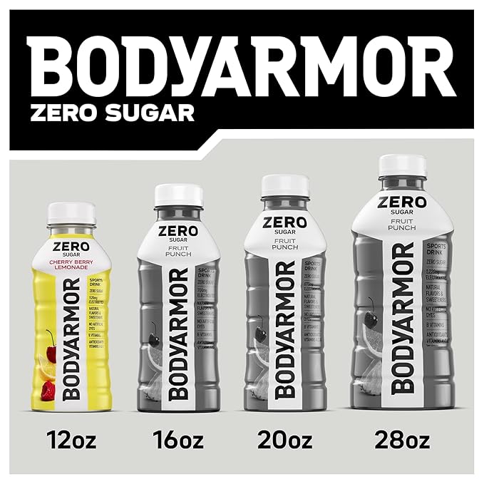 BODYARMOR ZERO Sugar Cherry Berry Lemonade, Sugar Free Sports Drink - Low-Calorie Hydration - Natural Flavors with Potassium Packed Electrolytes, Antioxidants, and B-vitamins,12 fl oz (pack of 8)