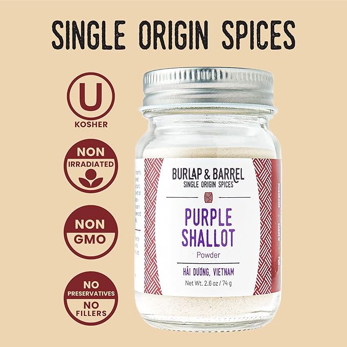 Burlap & Barrel Purple Shallot Powder – Air-Dried with Umami and Sweet Allium Flavor – Vietnamese Seasoning & Fresh Shallot Substitute – As Seen On Shark Tank - 2.6oz Glass Jar