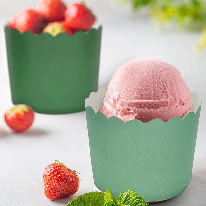 Whaline 120Pcs Sage Green Paper Baking Cups Scalloped Edge Cupcake Wrappers Gradient Green Cupcake Muffin Cases for Wedding Birthday Baby Shower, 3 Colors