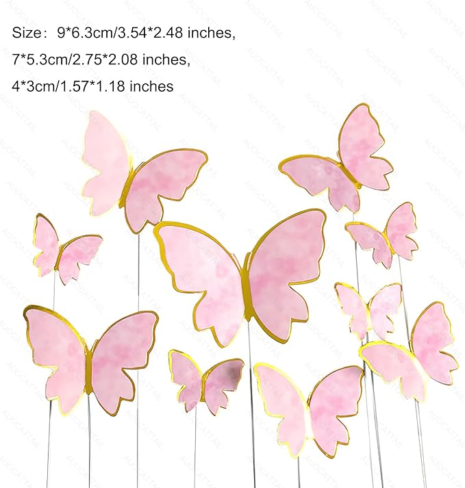 AUOCATTAIL 20 Pcs Butterfly Cake Topper 3D Pink & Purple Butterfly Cupcake Topper for Girls Women Happy Birthday Cake Wedding Party Food Decorations Supplies