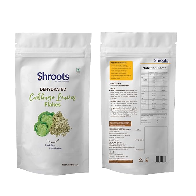 SHROOTS Dehydrated Cabbage Flakes ??Air-Dried, Gluten-Free Dried Cabbage Vegetables with Natural Aroma for Soups, Salads, Cooking, Camping & Survival No Additives or Preservatives - 1.59 oz, Pack of 1