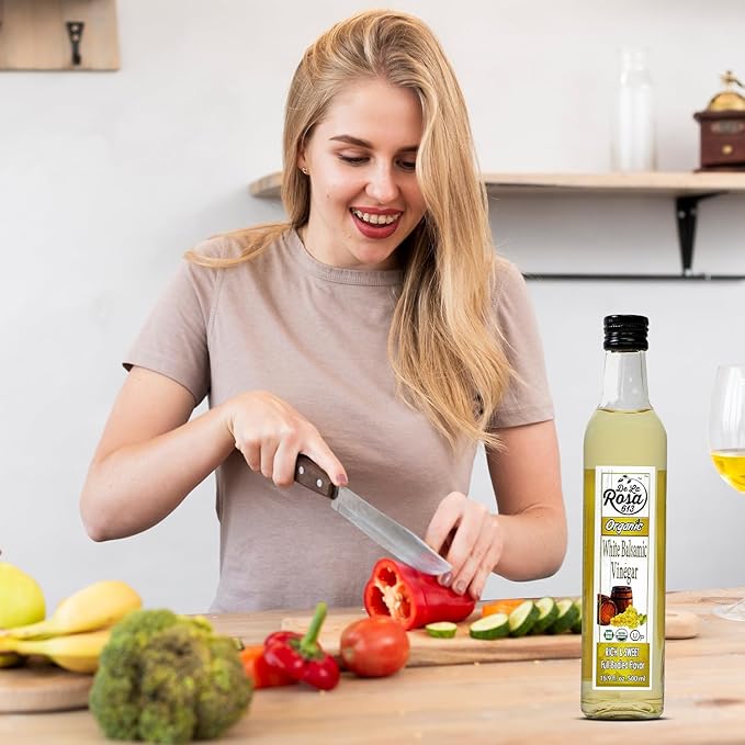 De La Rosa Organic White Balsamic Vinegar, Aged in Spanish Wood Barrels, Kosher for Passover, Vegan & Gluten-Free, Great for Salad Dressing, Marinades, Organic Balsamic Vinegar 16.9 Oz (Pack of 2)