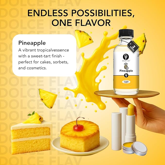 Dolce Flav Pineapple Extract ??8 Ounce Oil-Soluble Kosher Kosher, Sugar-Free, Concentrated Tropical Flavor for Candy, Chocolates & Desserts, Includes Measured Dropper