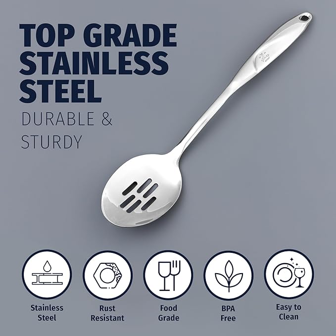 Zulay Kitchen Stainless Steel Slotted Spoon - Large Cooking Spoon - Durable Premium Stainless Steel with Comfortable, Ergonomic Handle - Easy to Clean - Perfect for At Home Cooking & Buffets - 15??,<div>