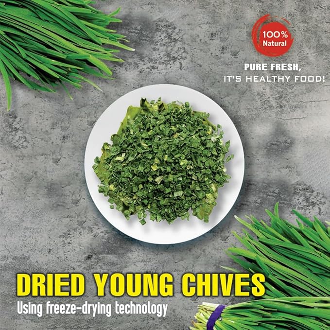 DRIED YOUNG CHIVES 1.76 Oz (50g) VIETFARMFOOD: Pure, natural freeze-dried spice made from real vegetables and fruits - perfect for enhancing every meal, from cooking, baking, salads, soups, sauces