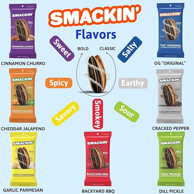 SMACKIN' Sunflower Seeds, Roasted Jumbo Small-Batch, American Made - Maple Brown Sugar. 4oz bags (12 Pack)