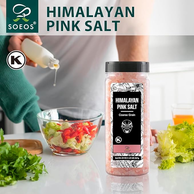 Soeos Himalayan Salt - Coarse Grain, 20 oz, Himalayan Pink Salt, Pure Rock Salt for Grinders and Salt Mills, Kosher & Natural Certified, Healthy