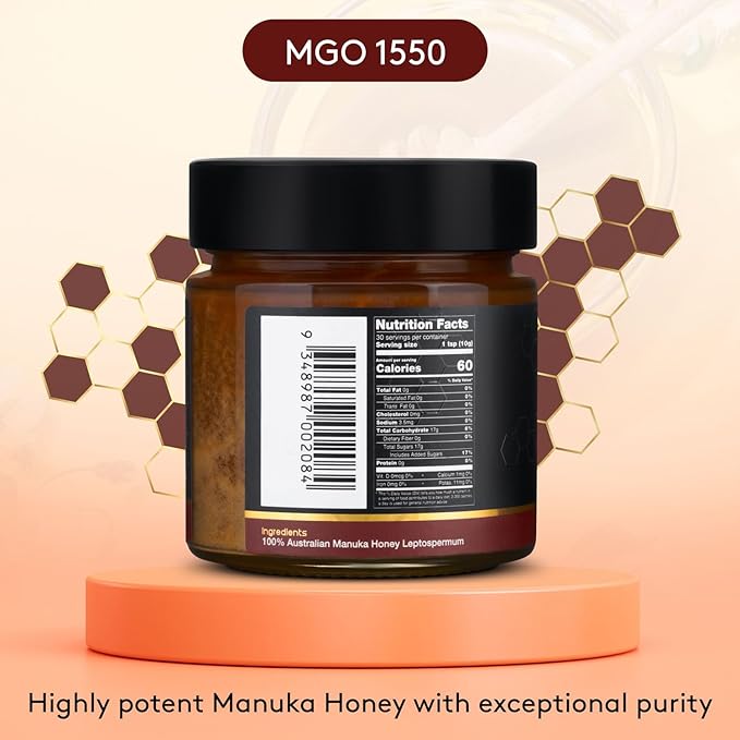 Nature’s Gold Manuka Honey MGO 1550+ Gift Set with Wooden Spoon | 10.5oz (300g), 100% Pure Genuine Traceable Hive to Home