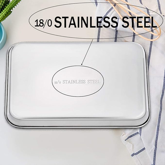 TeamFar Baking Sheet, Stainless Steel Baking Pan Cookie Sheet, Healthy & Non Toxic, Rust Free & Less Stick, Easy Clean & Dishwasher Safe
