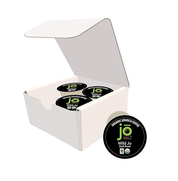 WILD JO: 4 Cups Sampler, Dark French Roast Organic Coffee for Keurig K-Cup Compatible Brewers, Fresh Seal Single Serve Cups, Bold Strong Rich Wicked Good, Fair Trade Certified, Non-GMO, Gluten Free