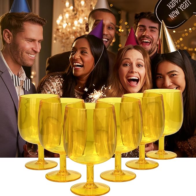 Yalin Set of 6 Unbreakable 12 oz Acrylic Plastic Wine and Water Tumbler Stackable Goblets. (Yellow, 12 oz)