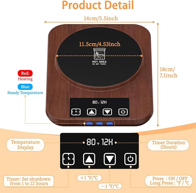 Sourdough Starter Warmer (70-100°F), 1°F Adjustable Sourdough Warming Mat, Waterproof Thermometer Strip, 12H Timer & Auto Shutoff, Safe for Home Bakers & Beginners (US Plug) - Wood Grain