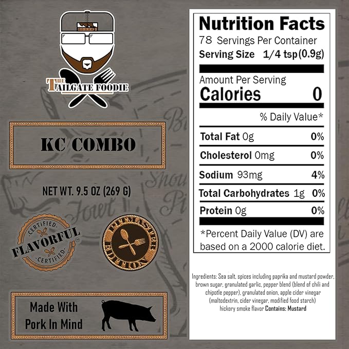 The Tailgate Foodie: K.C. Combo Kansas City BBQ Rub - Sweet & Spicy Blend - Great on Ribs, Pork, and Chicken -Meat - Seasoning and Dry Rub - Large Shaker Bottle