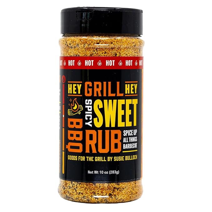 Hey Grill Hey | Spicy Sweet Rub | BBQ Rub with Chipotle & Cayenne | Sweet & Smoky Seasoning for Grilling Pork, Chicken, Fish, Beef, Veggies, and More | Hot BBQ Spice Blend | 11.7oz