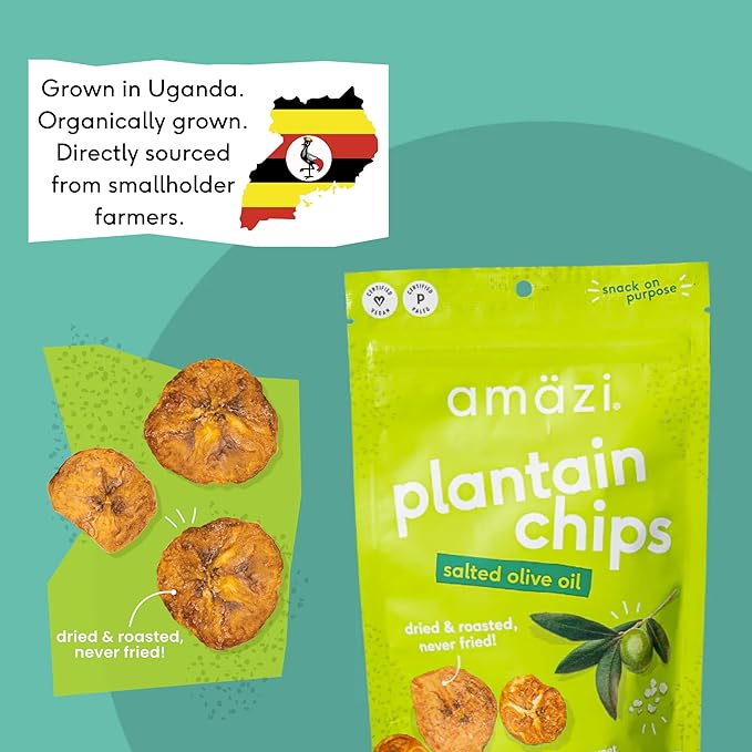 Am채zi Foods | Dried & Roasted Salted Olive Oil Plantain Chips (6 Pack) | All Natural Mini Travel Crunchy Dried Fruit Snacks | Gluten Free Healthy Snacks