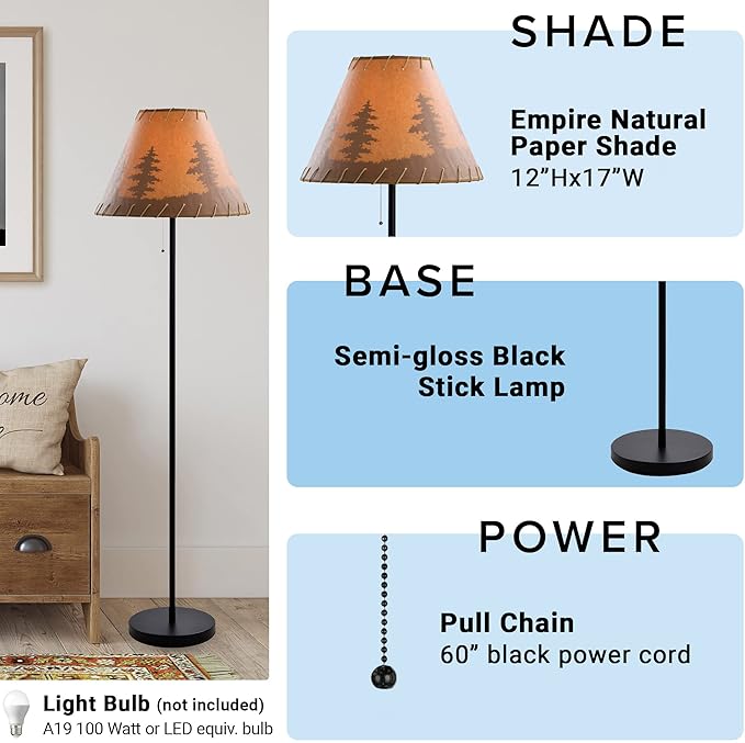 Catalina Lighting 19910-000 Rustic Cabin Lodge Floor Lamp, Standing Lamp, Living Room Light for Cabin or Home, LED Bulb NOT Included, 58", Brown Print