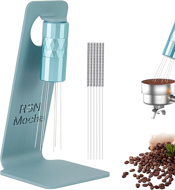 WDT Tool Espresso Distribution Tool,Coffee Distribution Tool with Magnetic Stand, Espresso Accessories with 6 Extra ??.25mm Stainless Steel Needles for Barista (Mint Green, ??.25mm)