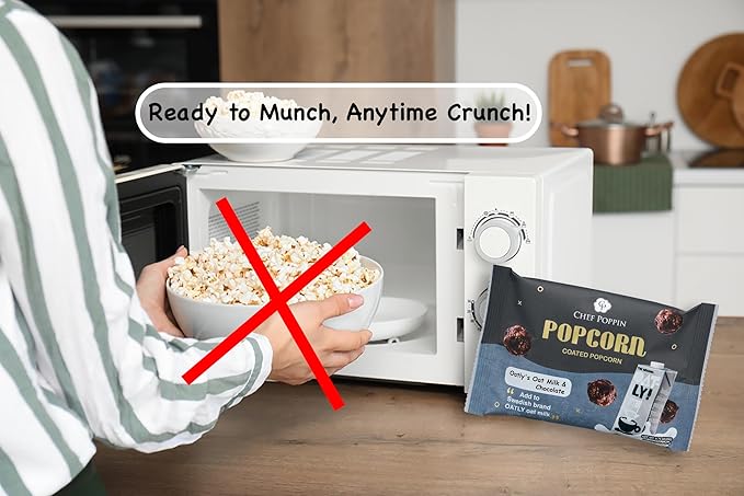 CHEF POPPIN Asian-Style Gourmet Flavored Popcorn, Non-GMO Corn, All Natural, Oatly's Oatmilk & Chocolate 120g, 4.23 oz