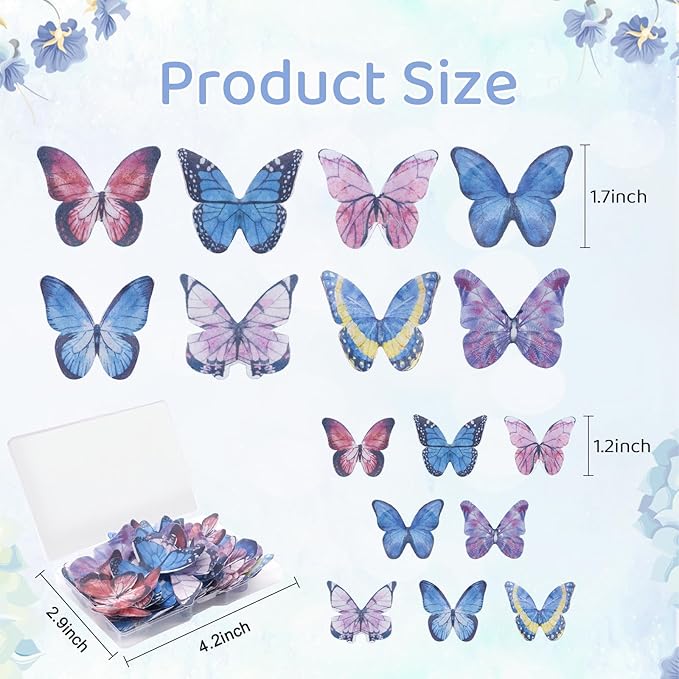 Morofme 40Pcs Wafer Paper Butterfly Cupcake Toppers Edible Butterflies Cake Decorations Butterflies Themed Cake Toppers Mixed Sizes for Birthday Baby Shower Party