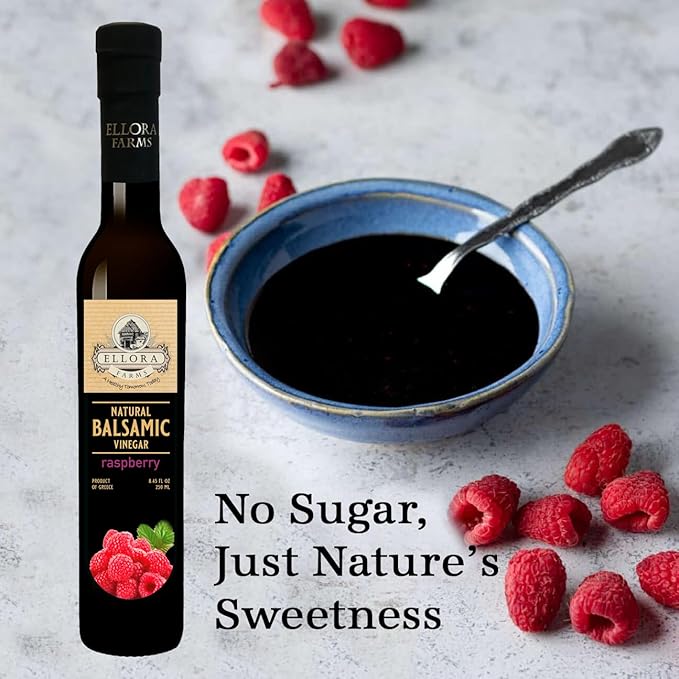 Ellora Farms, Raspberry Balsamic Vinegar, Thick and creamy, Barrel aged, No-added sugar, Award Winning, Glass bottle, 8.45 oz., Pack of 1