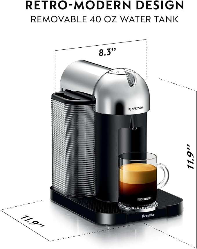 Nespresso Vertuo Coffee and Espresso Maker by Breville, Chrome with Aeroccino Milk Frother