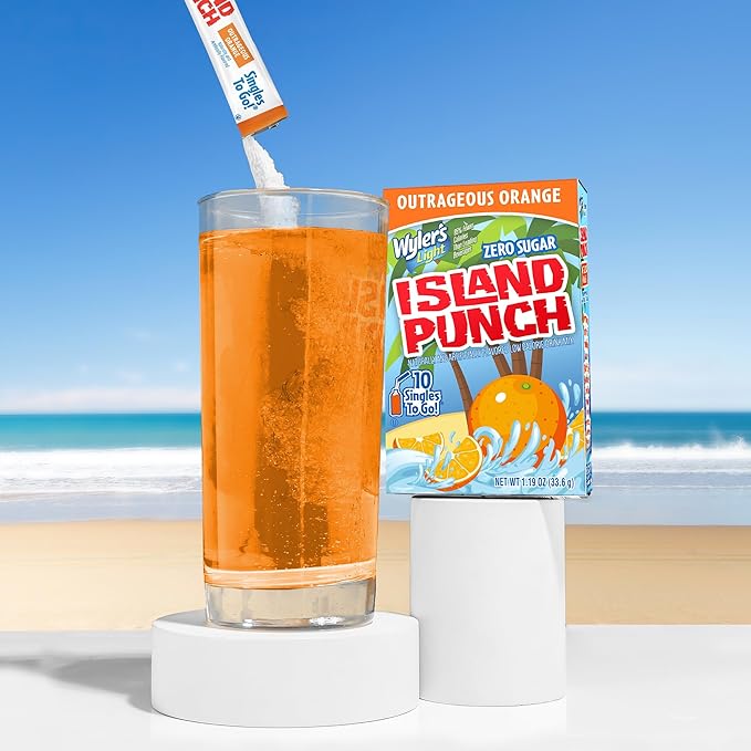 Wyler's Light Island Punch Singles To Go, Water Drink Mix, Outrageous Orange, 10 Count, Pack Of 12 (120 Single Servings)