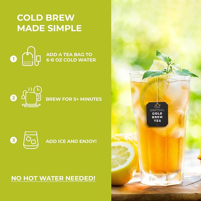 Life Plus Style Gourmet TEA CENTRAL Lemon Mint Green Tea Organic Ceylon Iced Green Tea Lemon Iced Drink Peppermint Cold Brew Tea Bags Refreshing Natural Flavored Wellness Tea Beverages 25 Tea Bags