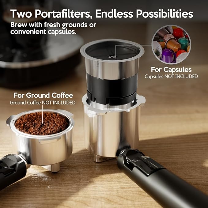 20 Bar Espresso Machine Semi-Automatic, Professional Coffee Maker with Milk Frother Steam Wand & 45OZ Removable Water Tank, Home Barista System for Cappuccino, Latte, Americano-Stainless Steel
