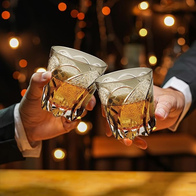 Old Fashioned Whiskey Glasses Edo Kiriko Whisky Glass - 11 Oz Hand Cut Wineware For Scotch, Bourbon, Liquor and Cocktail Drinks - Great Whiskey Gifts In Gift Carton (2 Pack)