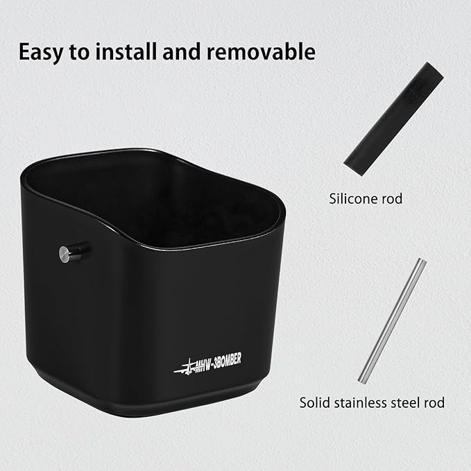 MHW-3BOMBER Espresso Knock Box, 1.2L(15 Cups) Coffee Knock Box with Coffee Clean Brush and Removable Knock Bar for Espresso Puck, Coffee Ground, Durable Espresso Accessories, Black, CS7090-OS