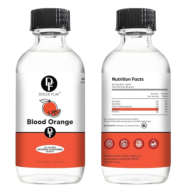 Dolce Flav Natural Blood Orange Extract ??2 Ounce Oil-Soluble Kosher, Sugar-Free, Concentrated Rich Citrus Flavoring for Baking, Chocolates & Desserts, Includes Measured Dropper