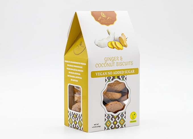 Ambrozia Vegan Snack Biscuits ??Ginger & Coconut - Soft Baked, No Added Sugar, Clean Label, High Fiber & Wholesome Ingredients, Kid-Friendly, Healthy Snacks for Active Lifestyles, 4.58 Oz
