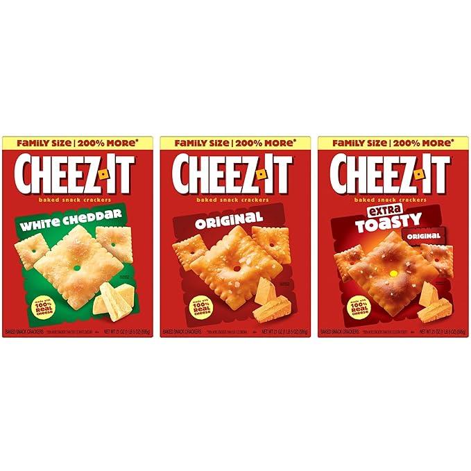 Cheez-It Cheese Crackers, Baked Snack Crackers, Lunch Snacks, Family Size, Variety Pack (3 Boxes)