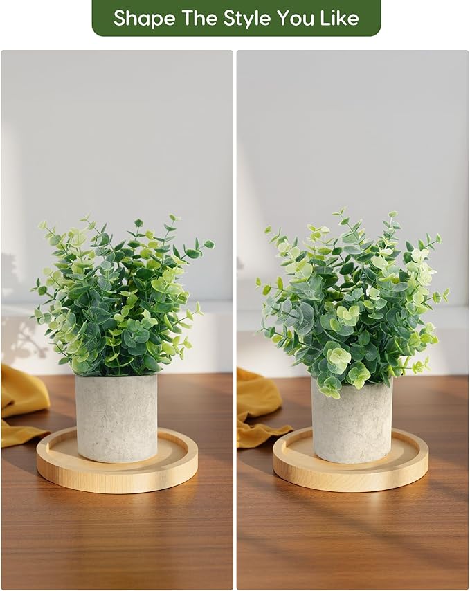 Velener 2 PCS Small Fake Eucalyptus Plant Artificial Potted Plants Indoor for Desk, Shelf, Home Decor Realistic Faux Plant for Office, Bathroom/Living Room Decoration (Sage Green)