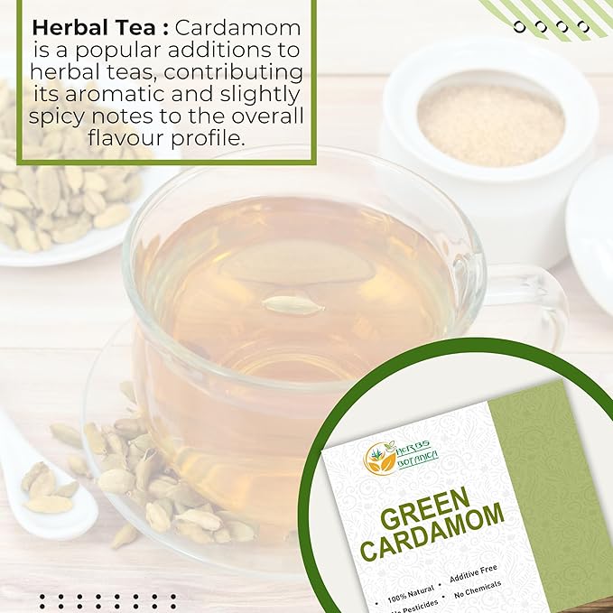 Herbs Botanica Green Cardamom Pods Whole 7-8mm size Elaichi for Culinary Delights and Aromatic Infusions Handpicked Fresh Fragnant and Flavorful Perfect for Cooking, Baking, and Brewing 100g / 3.5 oz