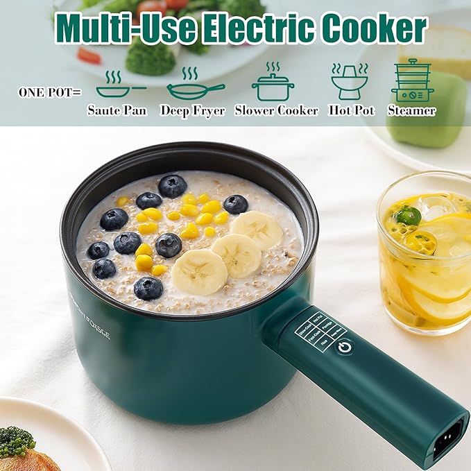 Hot Pot Electric,6 Smart Modes, 1.8L Rapid Noodles Cooker, Portable Cooking Pot, Non-Stick Saut챕 Pan, Electric Pot for Steak, Pasta, Egg, Soup, BPA Free, Suit Dorm Room and Apartment