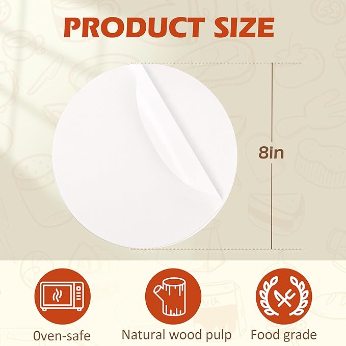 8 Inch Parchment Paper Rounds, 200Pcs Precut Baking Paper Sheets,Non-Stick Parchment Rounds for Baking Bread,Cake,Cookie and More