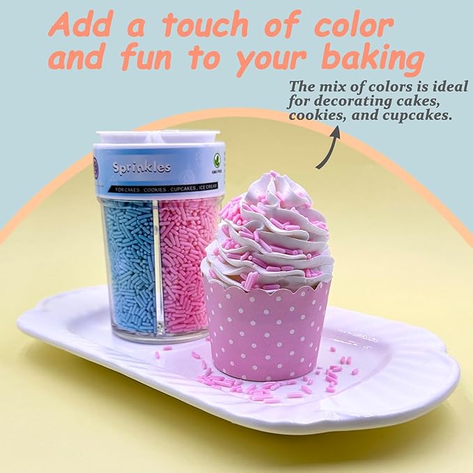 Jimmies Sprinkles Mix for Cake Decorating, 4 Colors Chocolate Blue White Pink Jimmies Sprinkles for Cake Cupcake Donut Ice Cream Brownies Cookies Baking