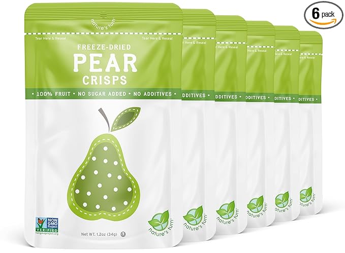 Nature's Turn Freeze-Dried Fruit Snacks, Pear Crisps, Pack of 6 (1.2 oz Each)