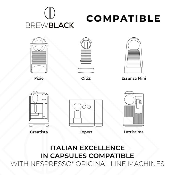 BrewBlack Decaffeinato Coffee Capsules - 120 Aluminum Coffee Pods Compatible with Nespresso Original line, Medium Roast - Intensity 7/12, Made in Italy