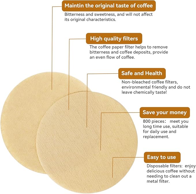 Replacement Paper Filter Packs Laicky 800 Count Unbleached Coffee Filter Paper Round Coffee Maker Filters Compatible with Aerobie Aeropress Coffee and Espresso Makers Disposable Coffee Tea Filters