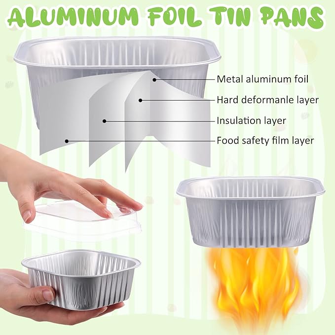 Aoriher 150 Pieces 10 oz Mini Cake Pans with Lids Aluminum Foil Baking Cups Square Disposable 4" x 4" Large Cupcake Cups Baking Tins for Kitchen Brownie Pudding Desserts Holders(Silver)