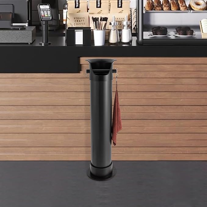 Espresso Coffee Knock Box, Commercial Knock Box for Espresso Coffee Grounds, Floor Standing Coffee Knock Box with 30pcs Garbage Bags and Towel (Black)