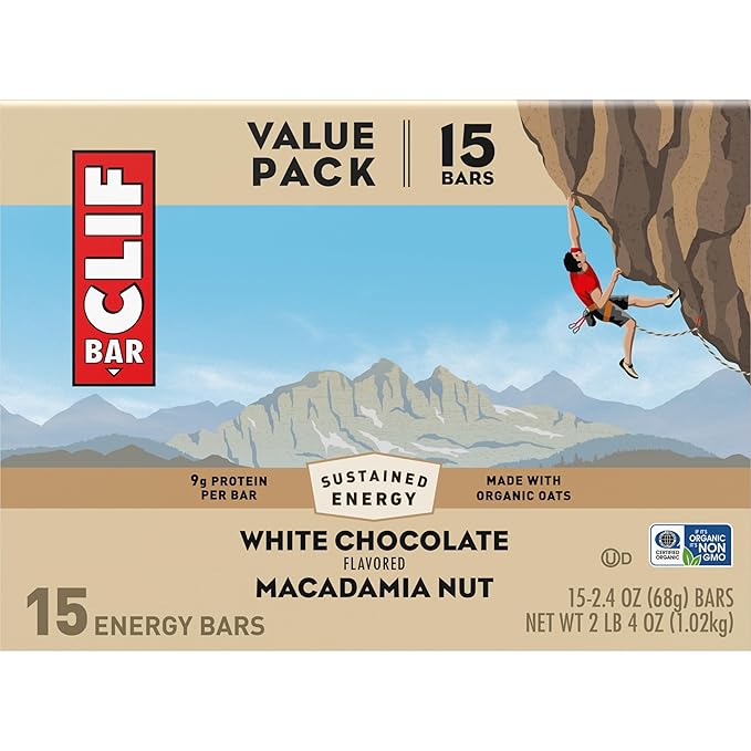 CLIF BAR - White Chocolate Macadamia Nut Flavor - Made with Organic Oats - Energy Bars - Non-GMO - Plant Based Protein Bars (15 Pack)