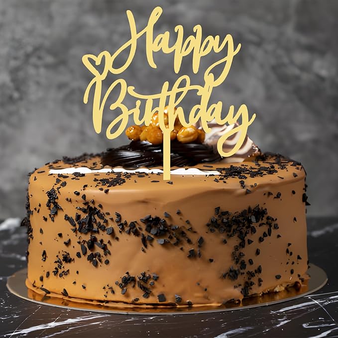 ZHENGYE Gold Acrylic Happy Birthday Cake Topper Cupcake Topper Decorations for Baby Shower Children or Adults Birthday Cake Decoration Supplies(Gold 15)